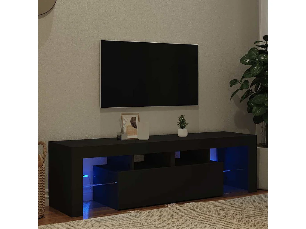 Móvel de TV com luzes LED 140x36,5x40 cm preto