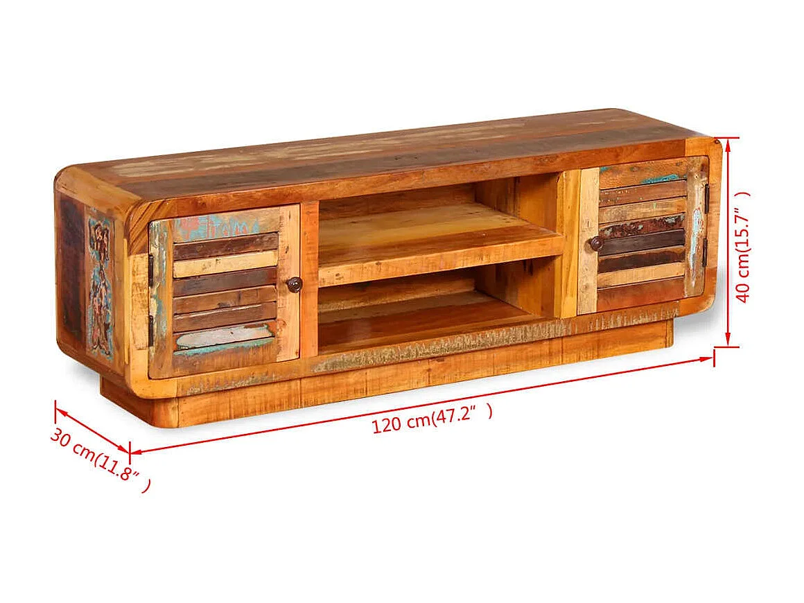 Mobile Porta TV in Legno Massello di Recupero 120x30x40 cm