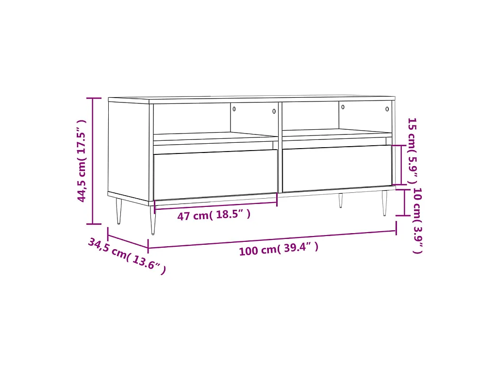 Meuble TV sonoma gris 100x34,5x44,5 cm bois d'ingénierie