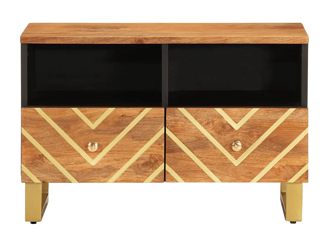 Meuble TV marron et noir 70x33,5x46 cm bois massif de manguier