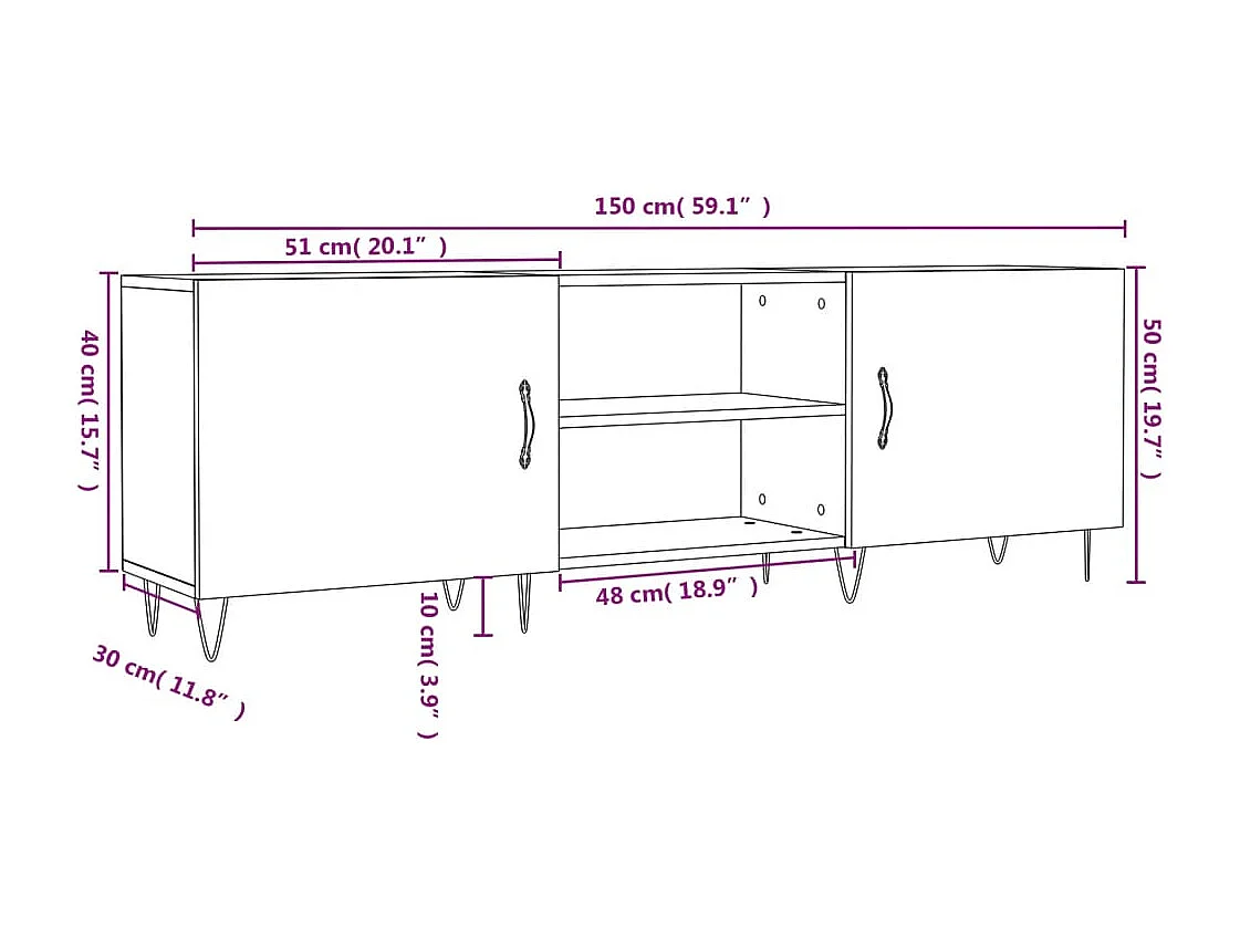 Meuble TV blanc 150x30x50 cm bois d'ingénierie