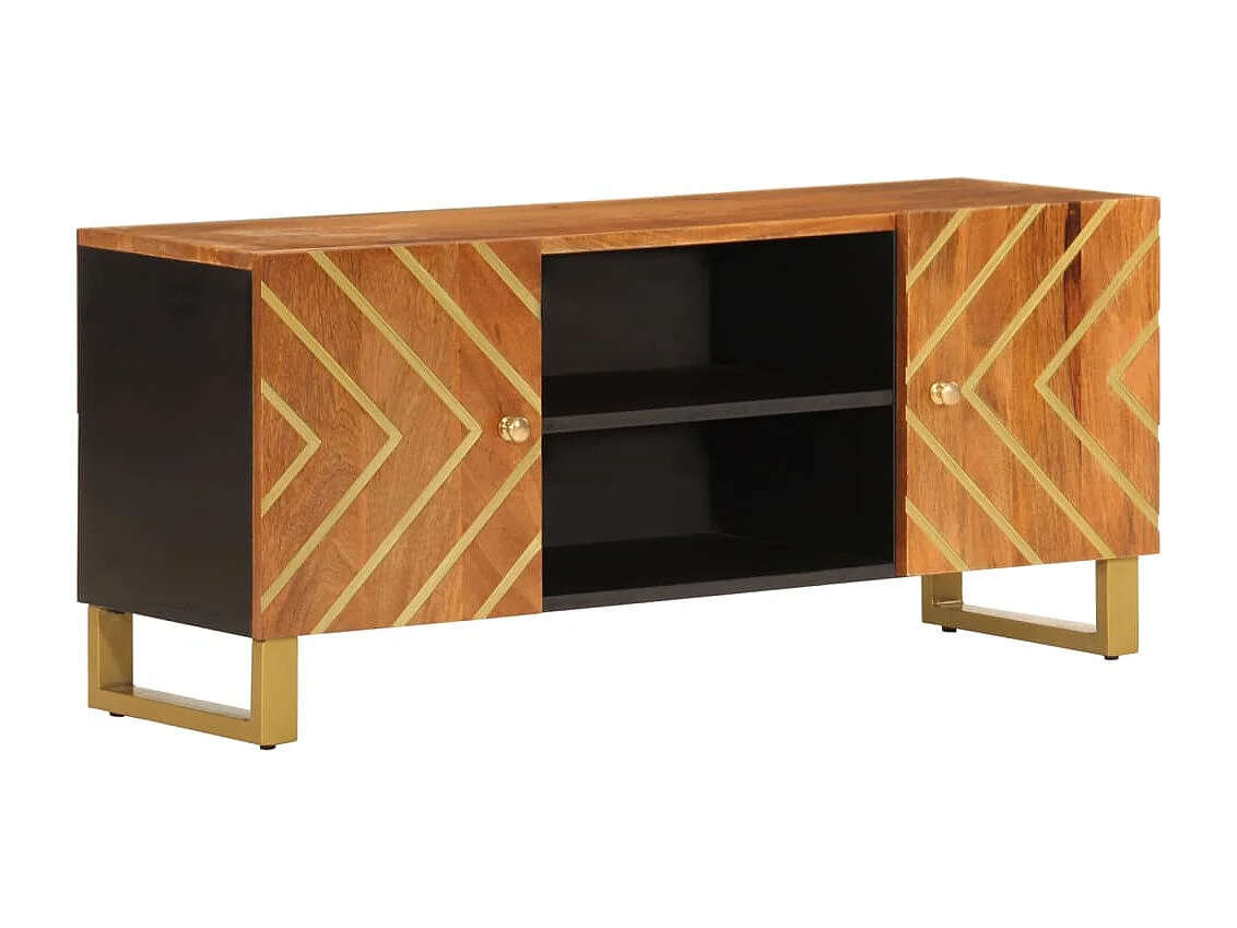 Meuble TV marron et noir 105x33,5x46 cm bois massif manguier
