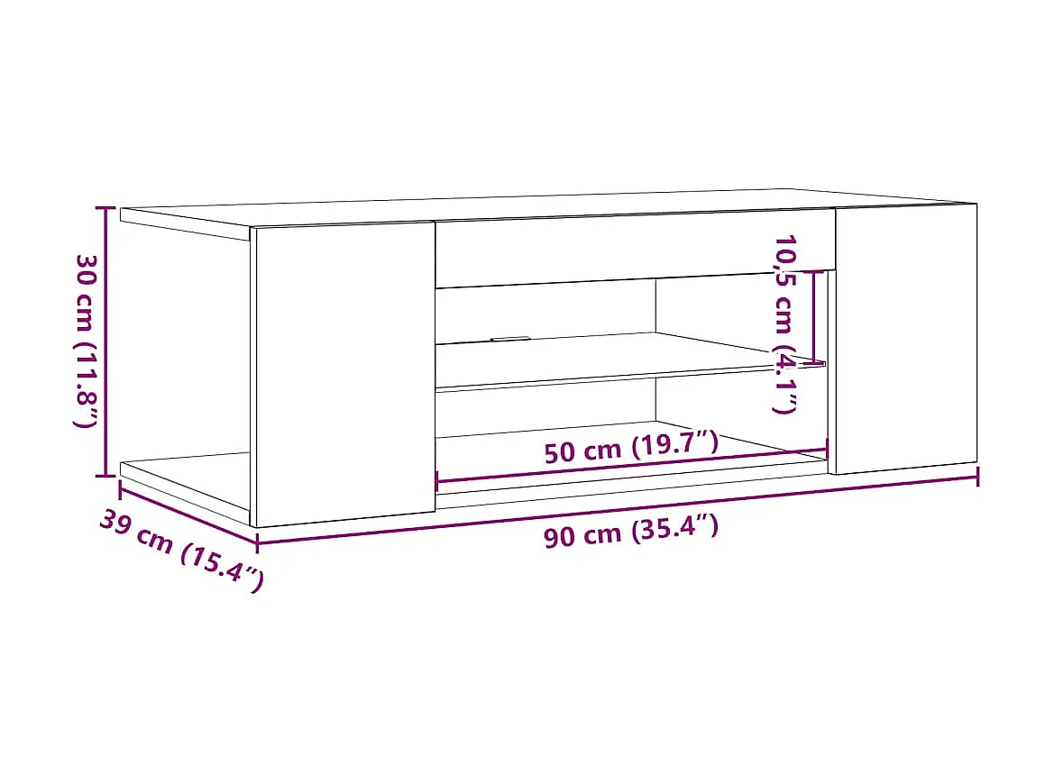Mobile Porta TV con Luci LED Nero 90x39x30 cm