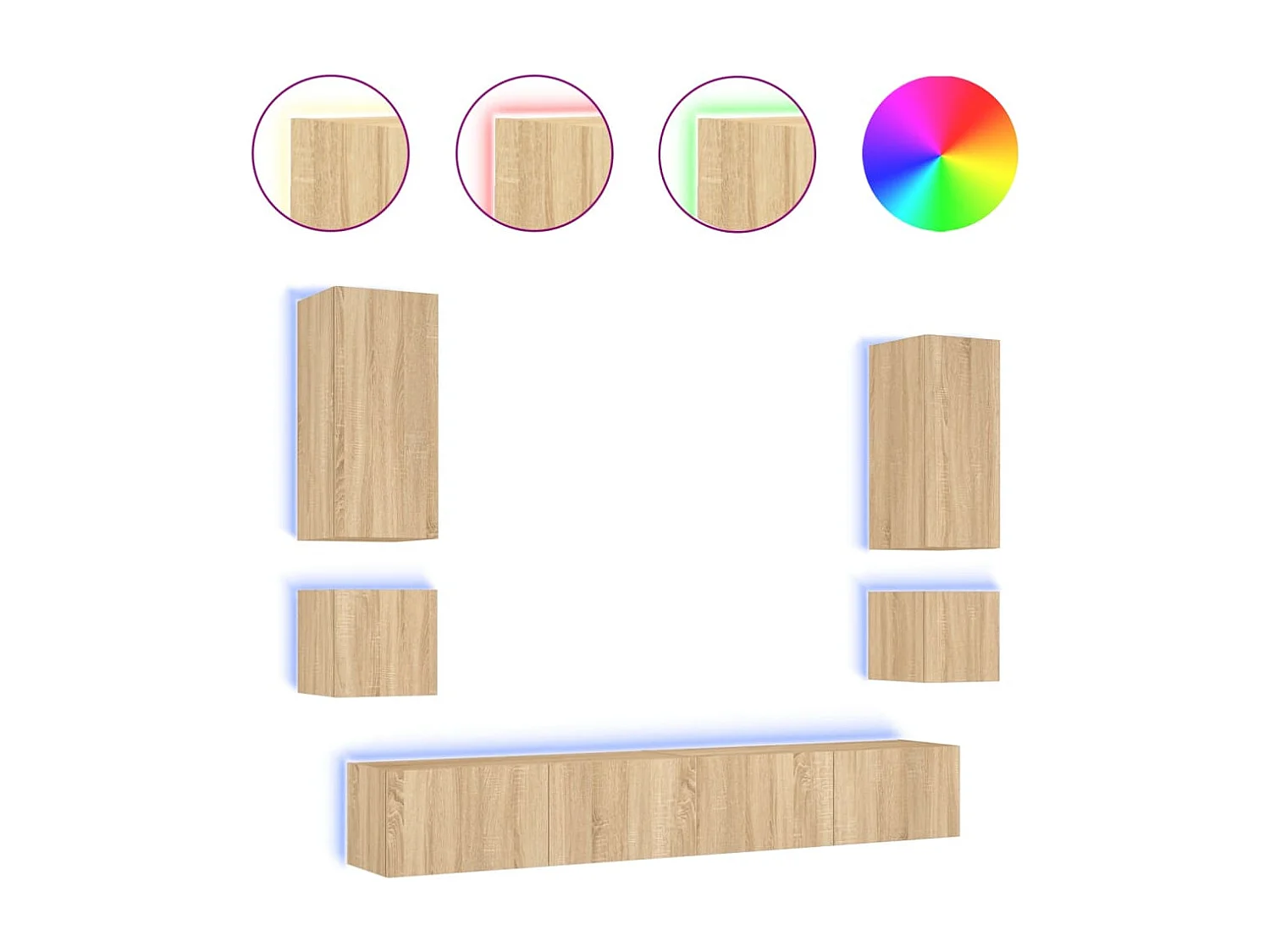 6 pcs móveis de parede para TV com luzes LED carvalho sonoma