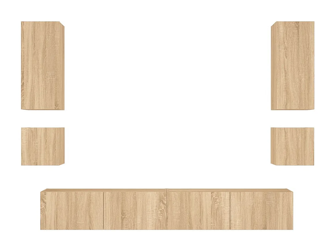 6 pcs móveis de parede para TV com luzes LED carvalho sonoma