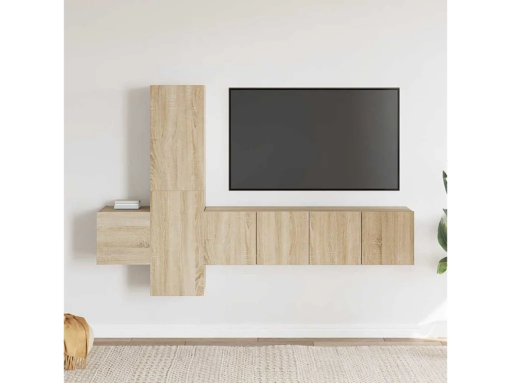 Set di Mobili Porta TV 5 pz Rovere Sonoma in Legno Multistrato