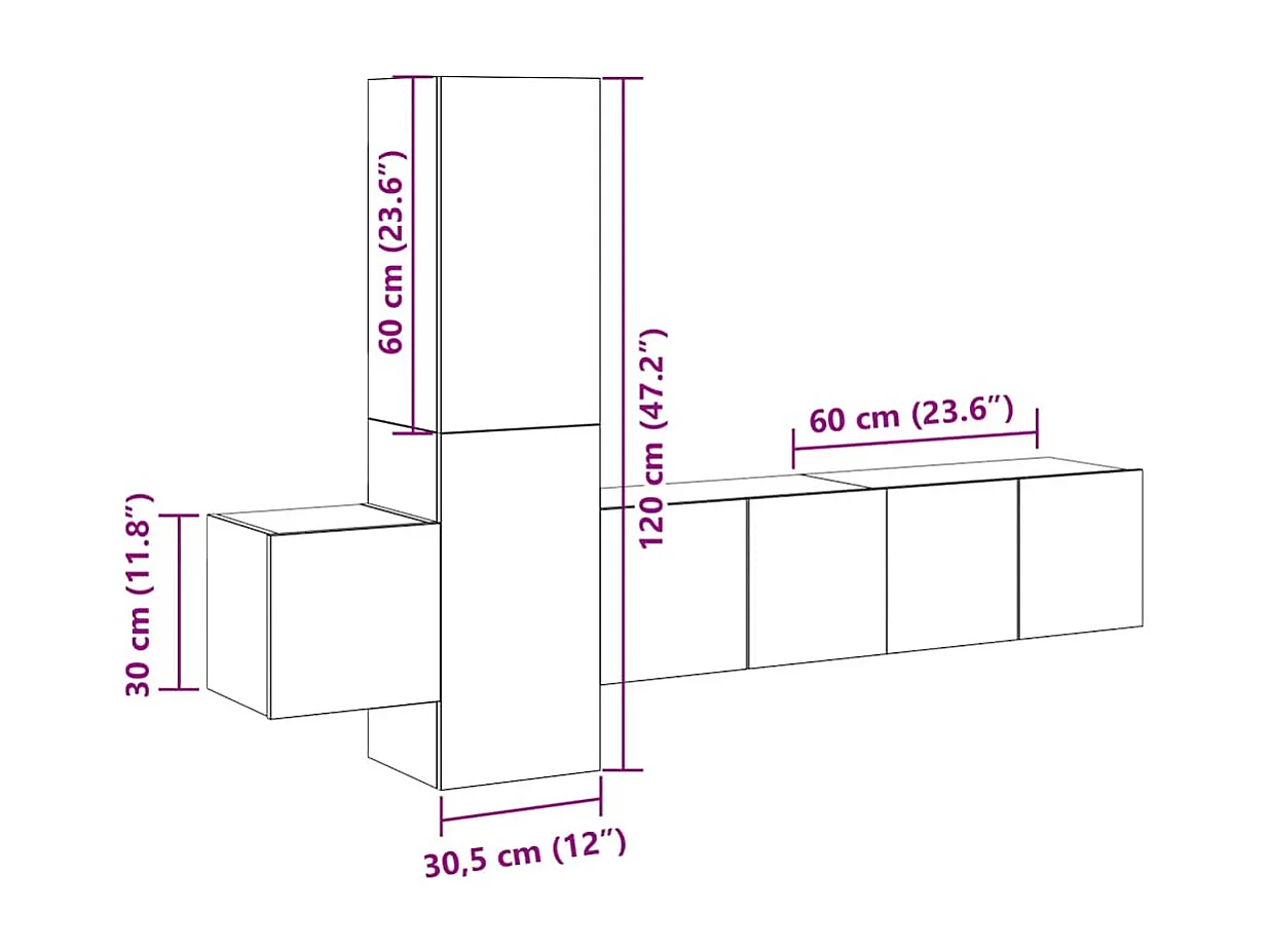 Set di Mobili Porta TV 5 pz Rovere Sonoma in Legno Multistrato