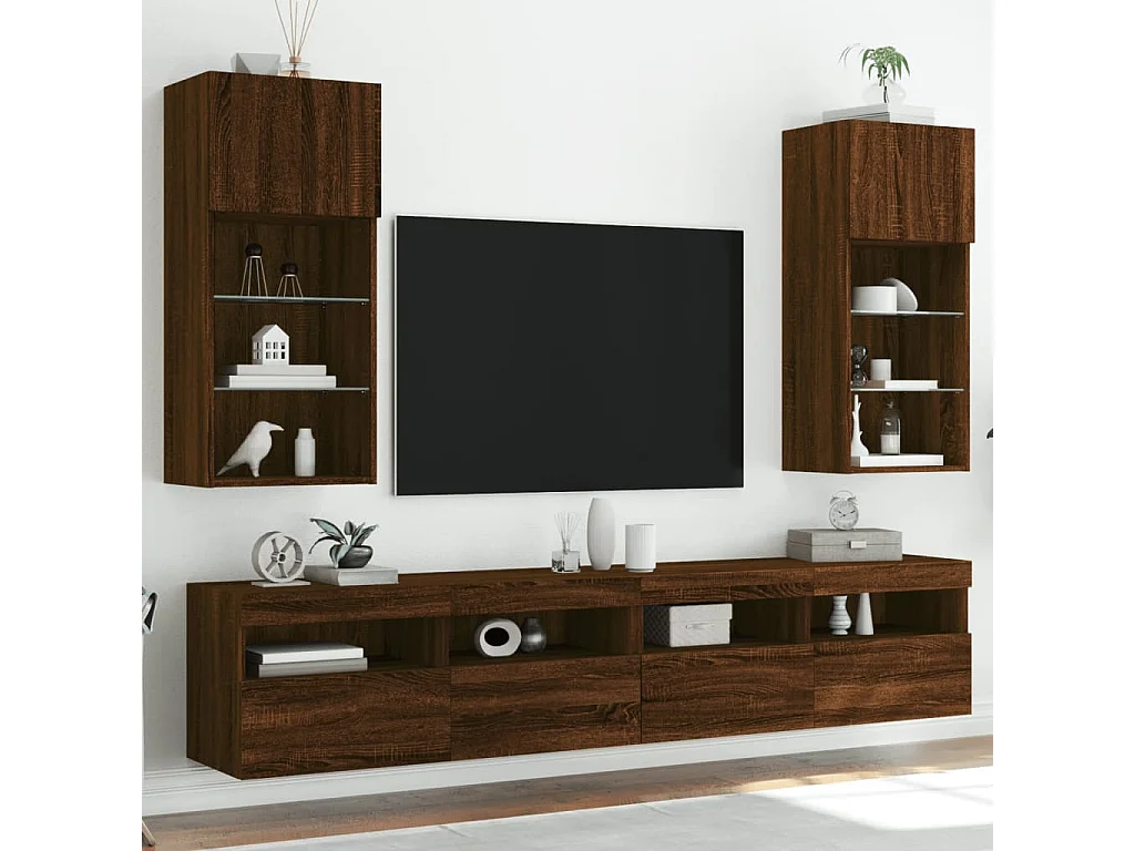 Meubles TV avec lumières LED 2 pcs chêne marron 40,5x30x90 cm