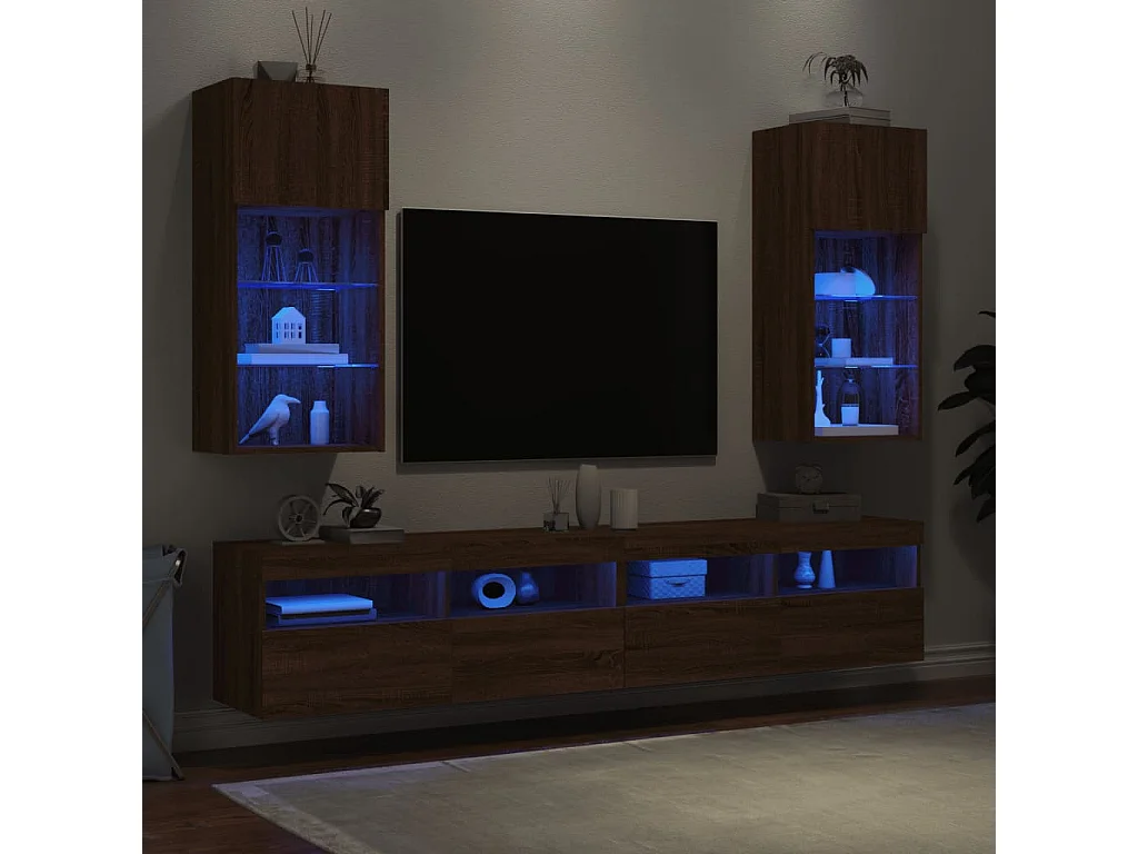 Meubles TV avec lumières LED 2 pcs chêne marron 40,5x30x90 cm