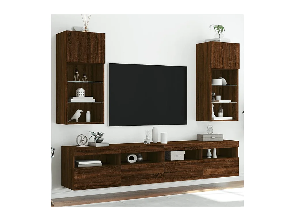 Meubles TV avec lumières LED 2 pcs chêne marron 40,5x30x90 cm