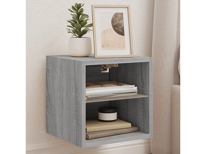 Mobili TV a Parete con Luci LED 2pz Grigio Sonoma 30x28,5x30 cm