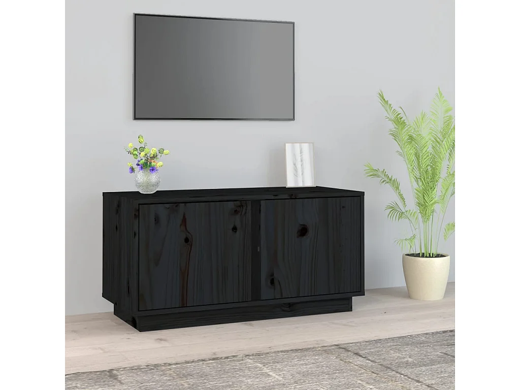 Mobile Porta TV Nera 80x35x40,5 cm in Legno Massello di Pino