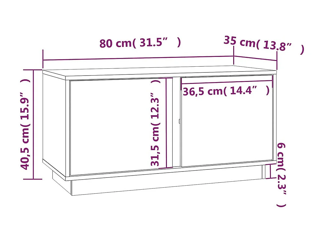 Mobile Porta TV Nera 80x35x40,5 cm in Legno Massello di Pino