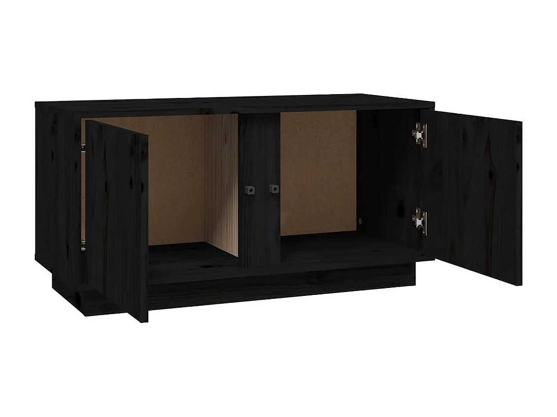 Mobile Porta TV Nera 80x35x40,5 cm in Legno Massello di Pino