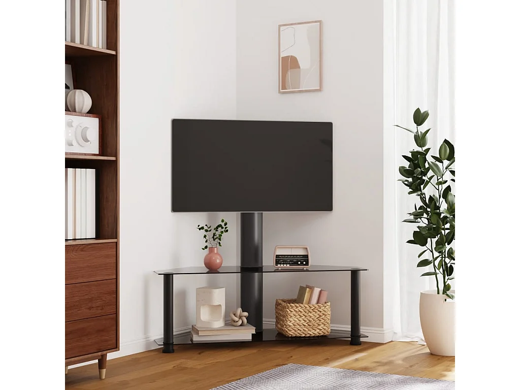 Meuble TV d'angle 2 niveaux pour 32-70 pouces noir