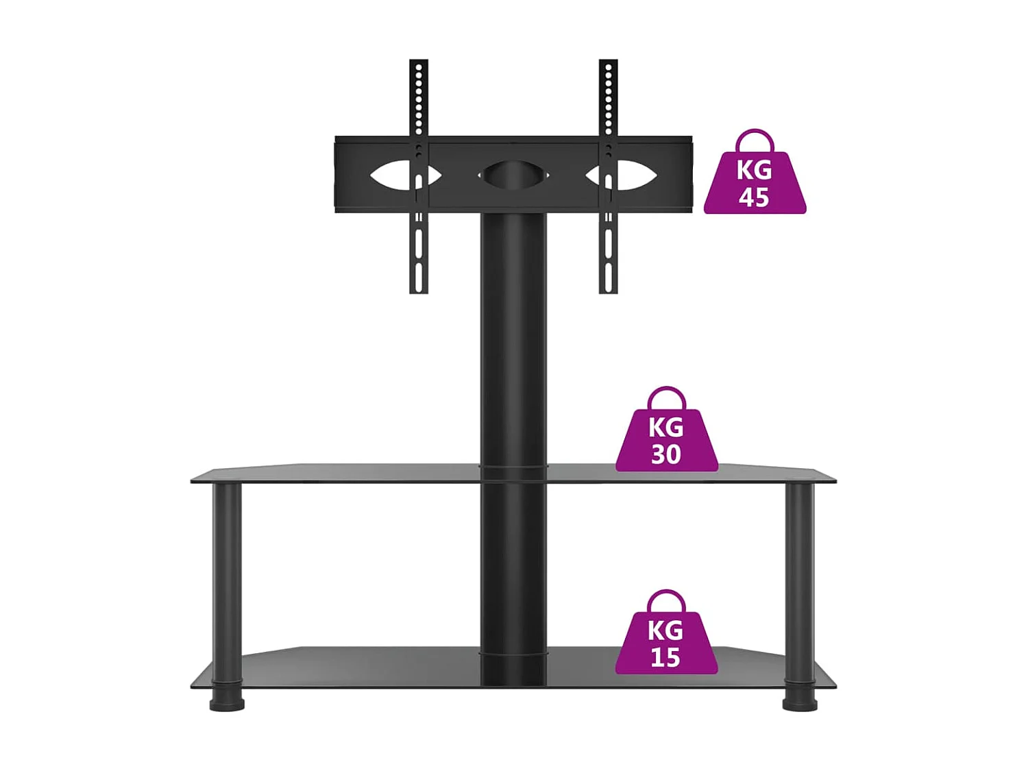 Meuble TV d'angle 2 niveaux pour 32-70 pouces noir