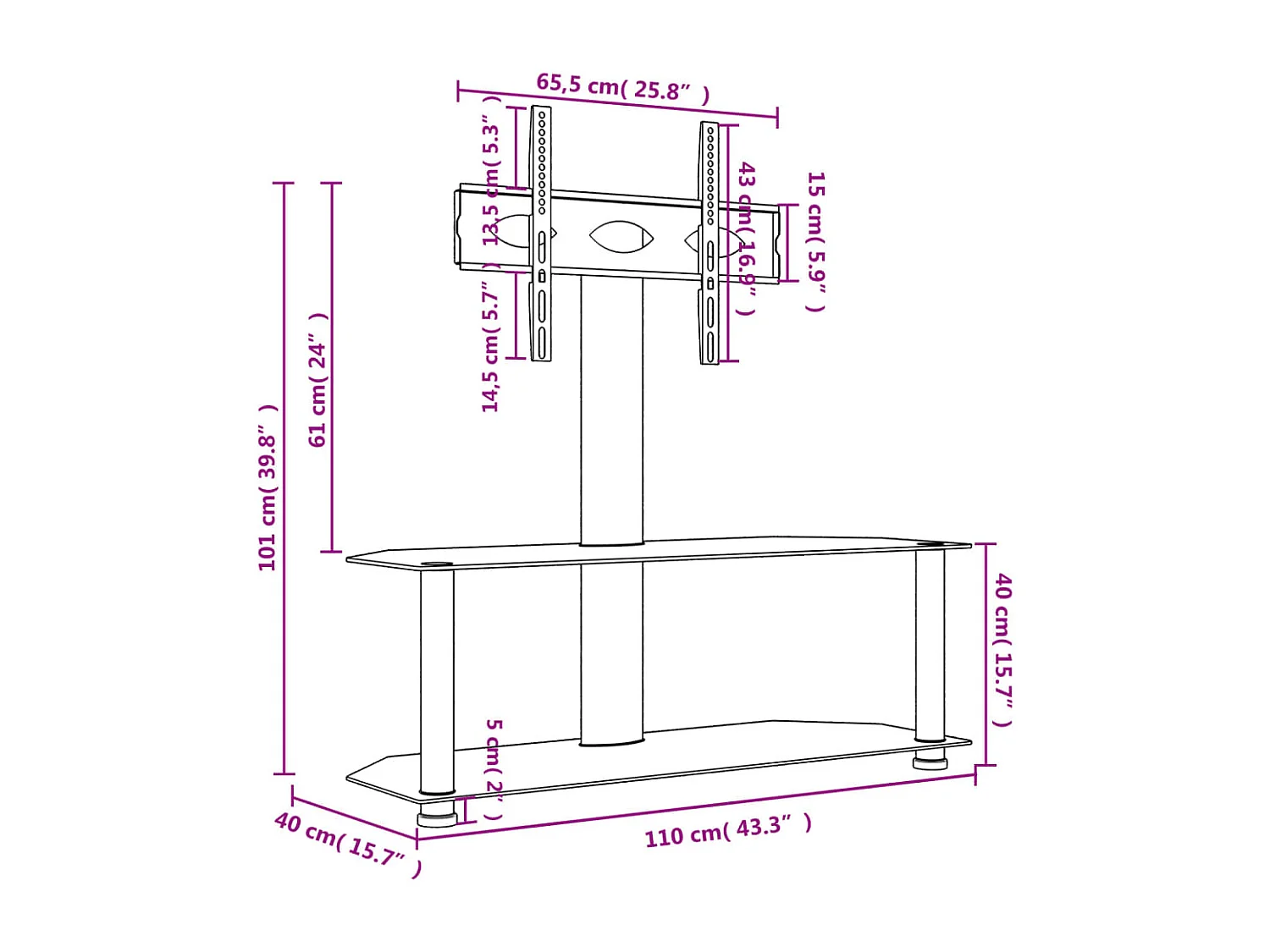 Meuble TV d'angle 2 niveaux pour 32-70 pouces noir