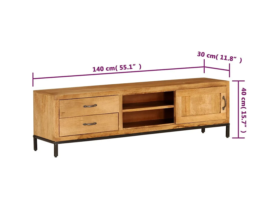 Mueble de TV madera maciza de mango 140x30x40 cm