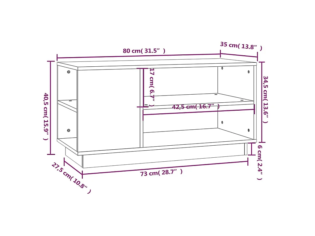 Meuble TV Noir 80x35x40,5 cm Bois de pin massif