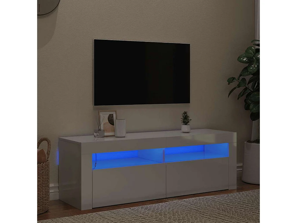 Mobile Porta TV con Luci LED Bianco Lucido 120x35x40 cm