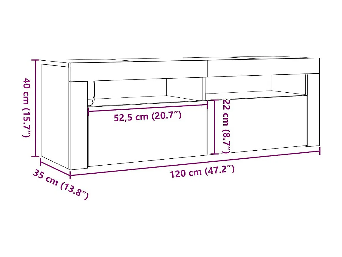 Mobile Porta TV con Luci LED Bianco Lucido 120x35x40 cm