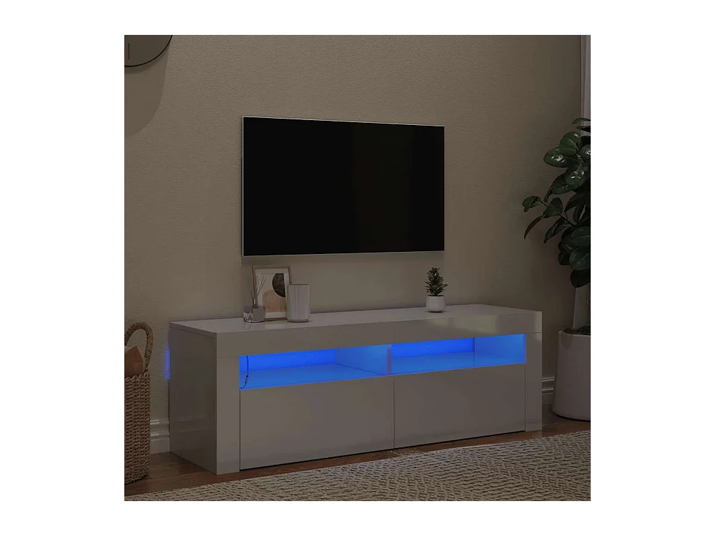 Meuble TV avec lumières LED blanc brillant 120x35x40 cm