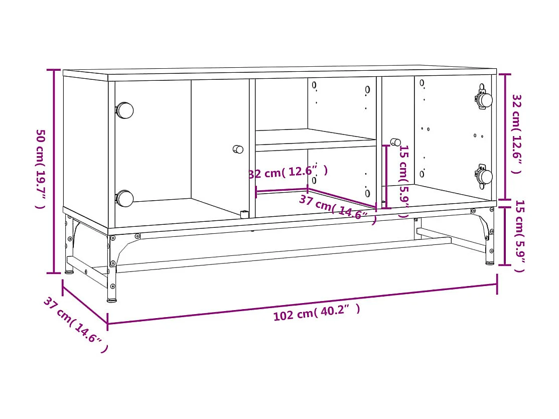 TV-Schrank mit Glastüren Grau Sonoma 102x37x50 cm