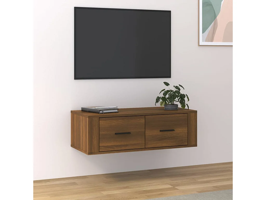 Armário TV suspenso 80x36x25cm deriv. madeira carvalho castanho