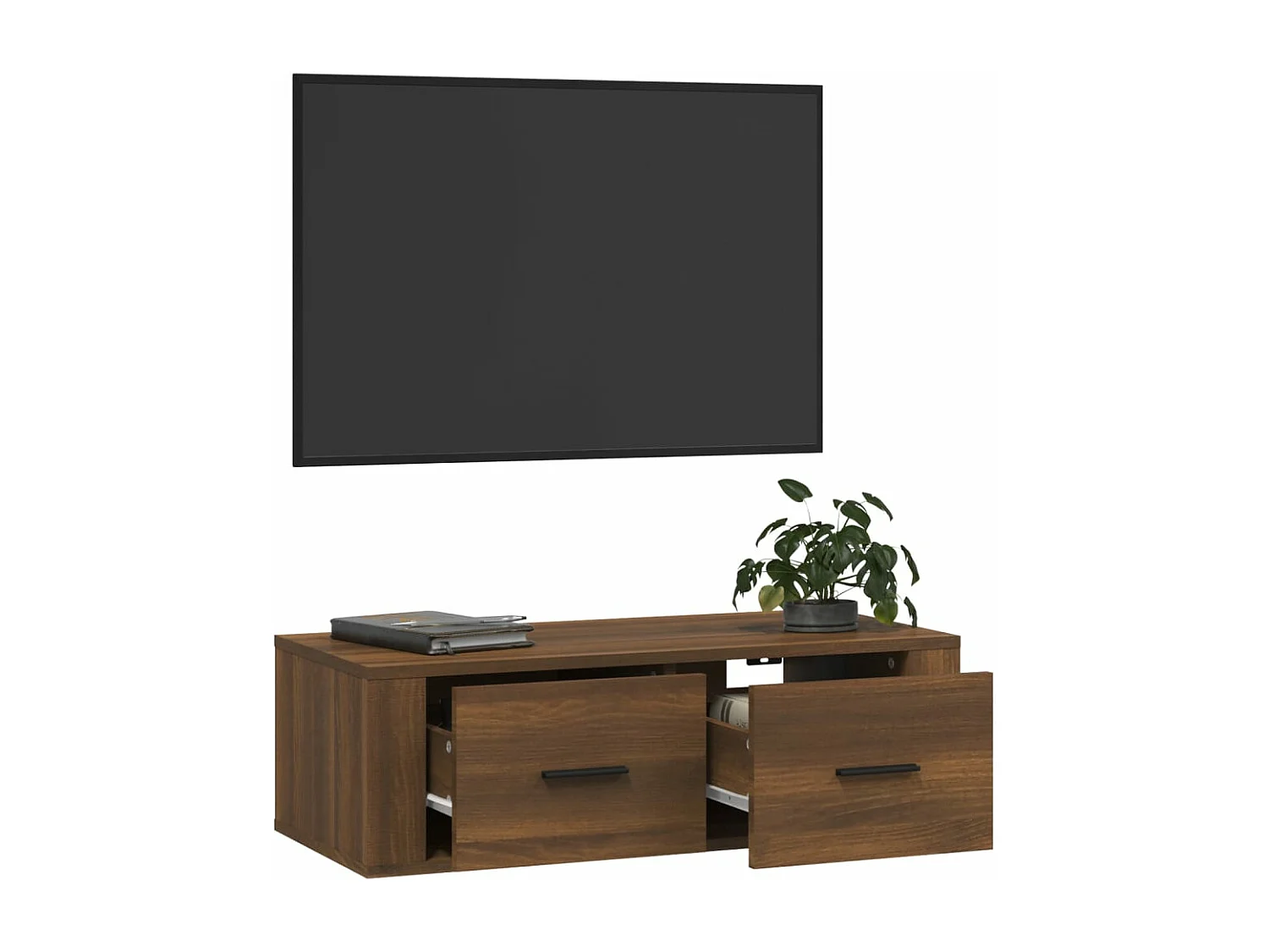 Armário TV suspenso 80x36x25cm deriv. madeira carvalho castanho