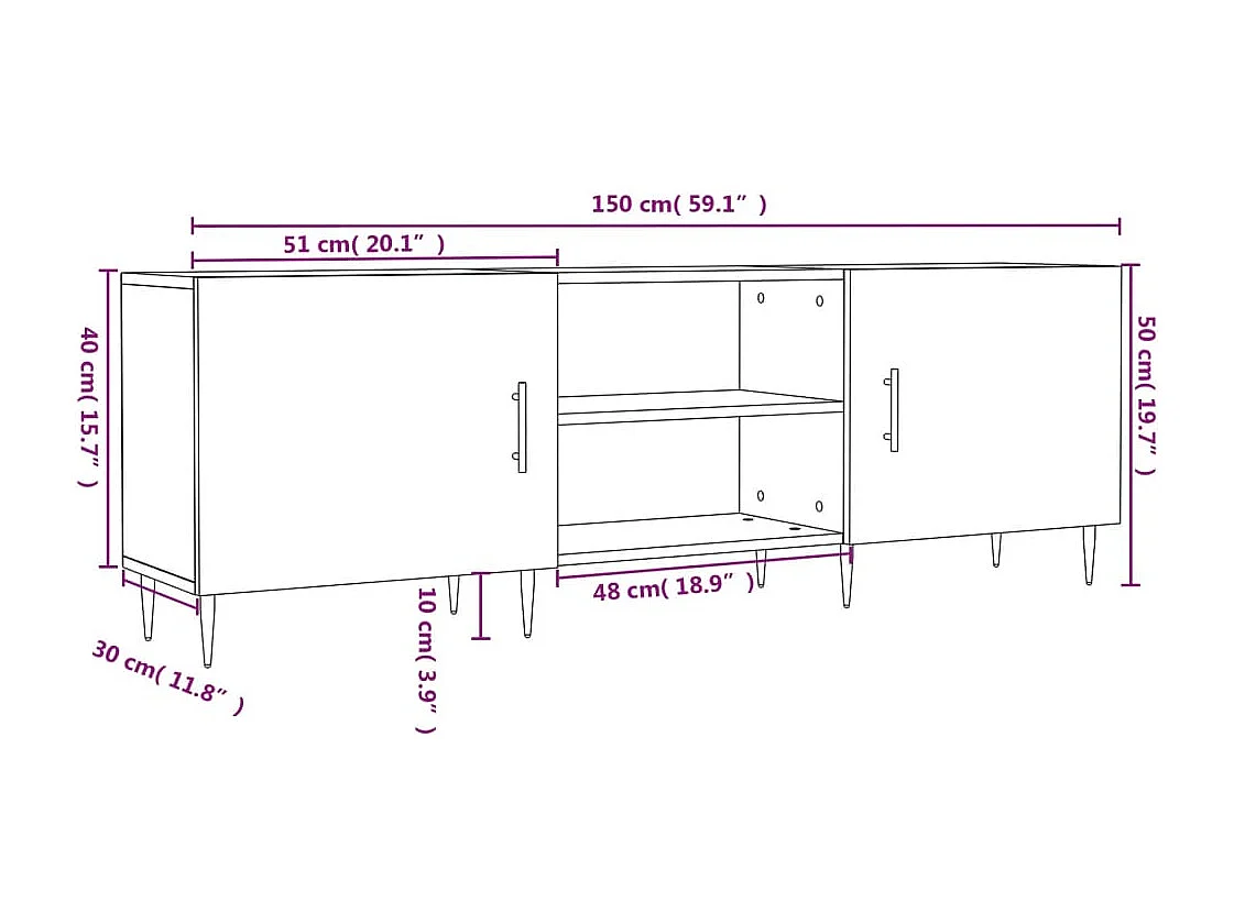 Meuble TV chêne sonoma 150x30x50 cm bois d'ingénierie