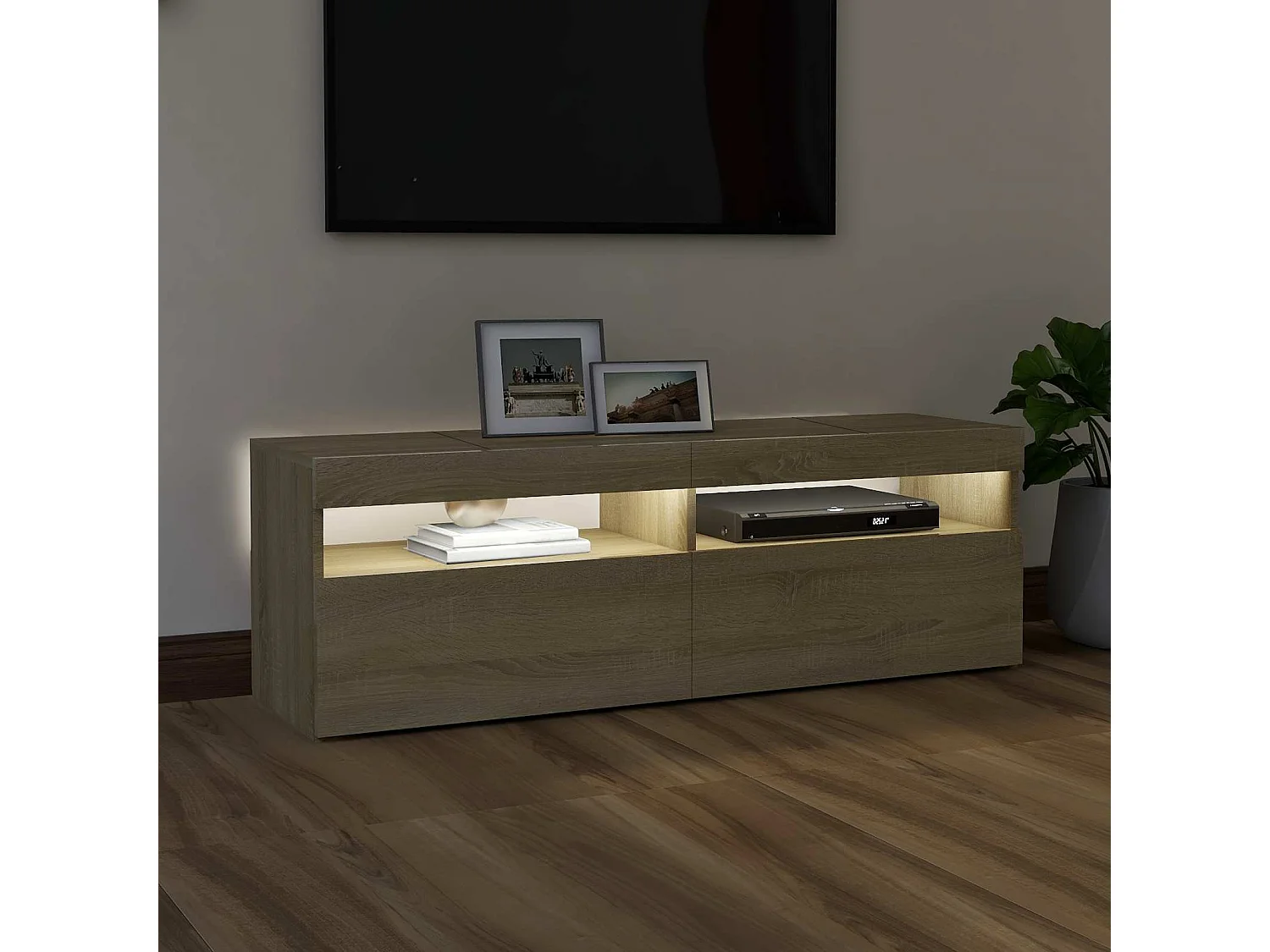 Meuble TV avec lumières LED chêne sonoma 120x35x40 cm