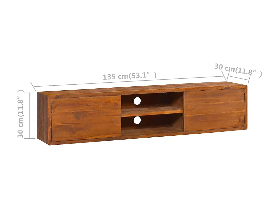 Wand-TV-Schrank 135x30x30 cm Teak Massivholz