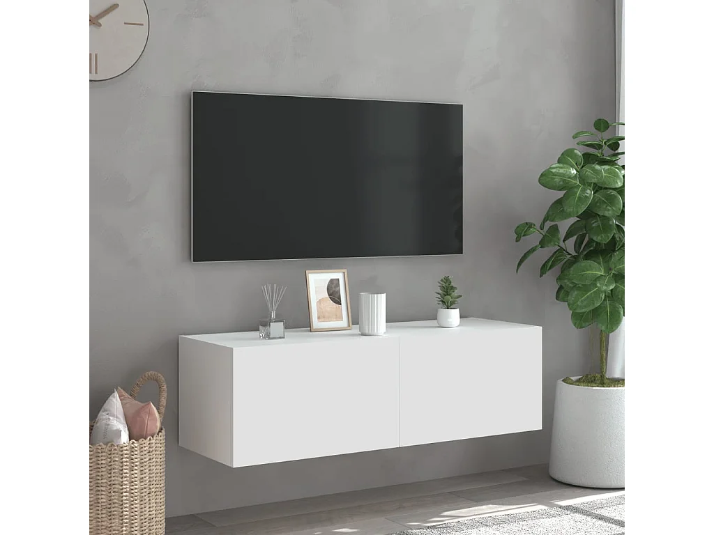 TV-Wandschrank mit LED-Leuchten Weiß 100x35x31 cm