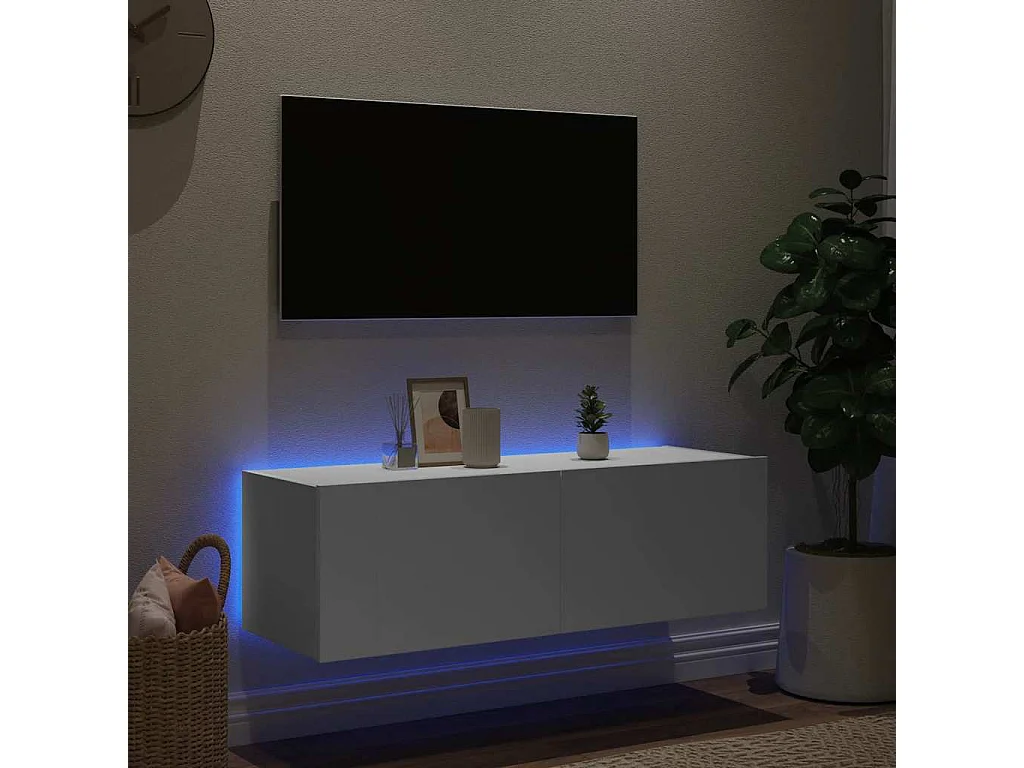 Mobile TV a Parete con Luci LED Bianco 100x35x31 cm