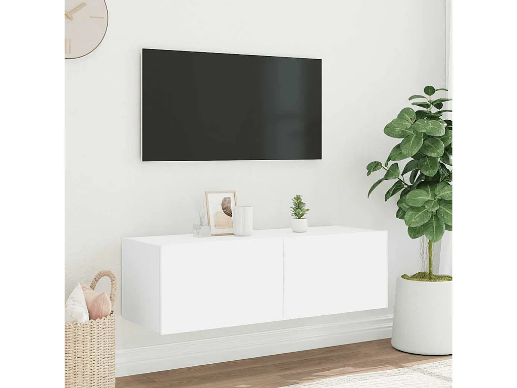 TV-Wandschrank mit LED-Leuchten Weiß 100x35x31 cm