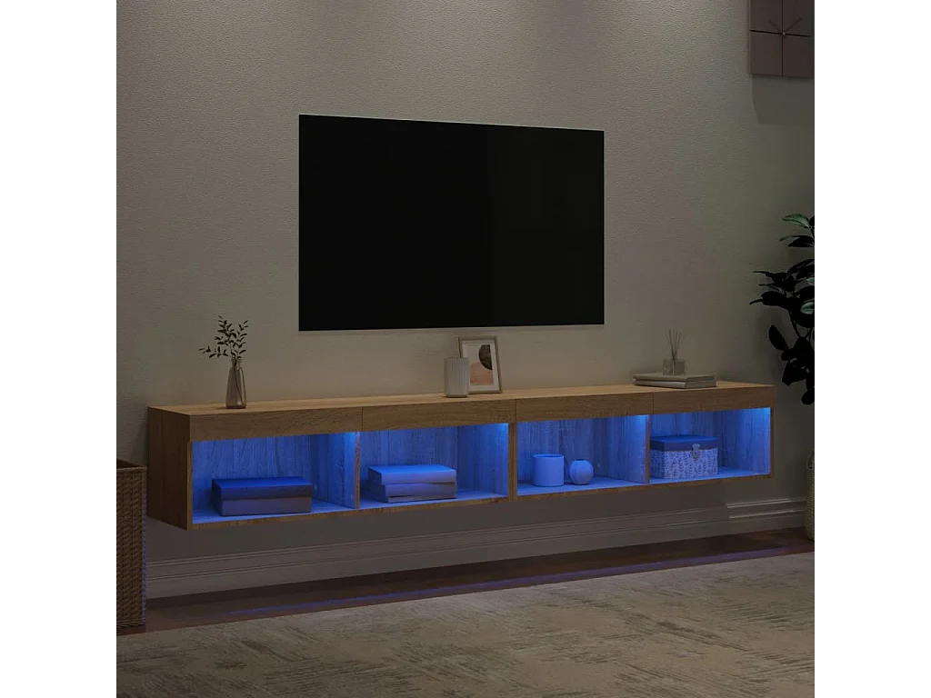 TV-Schränke mit LED-Leuchten 2 Stk. Sonoma-Eiche 100x30x30 cm