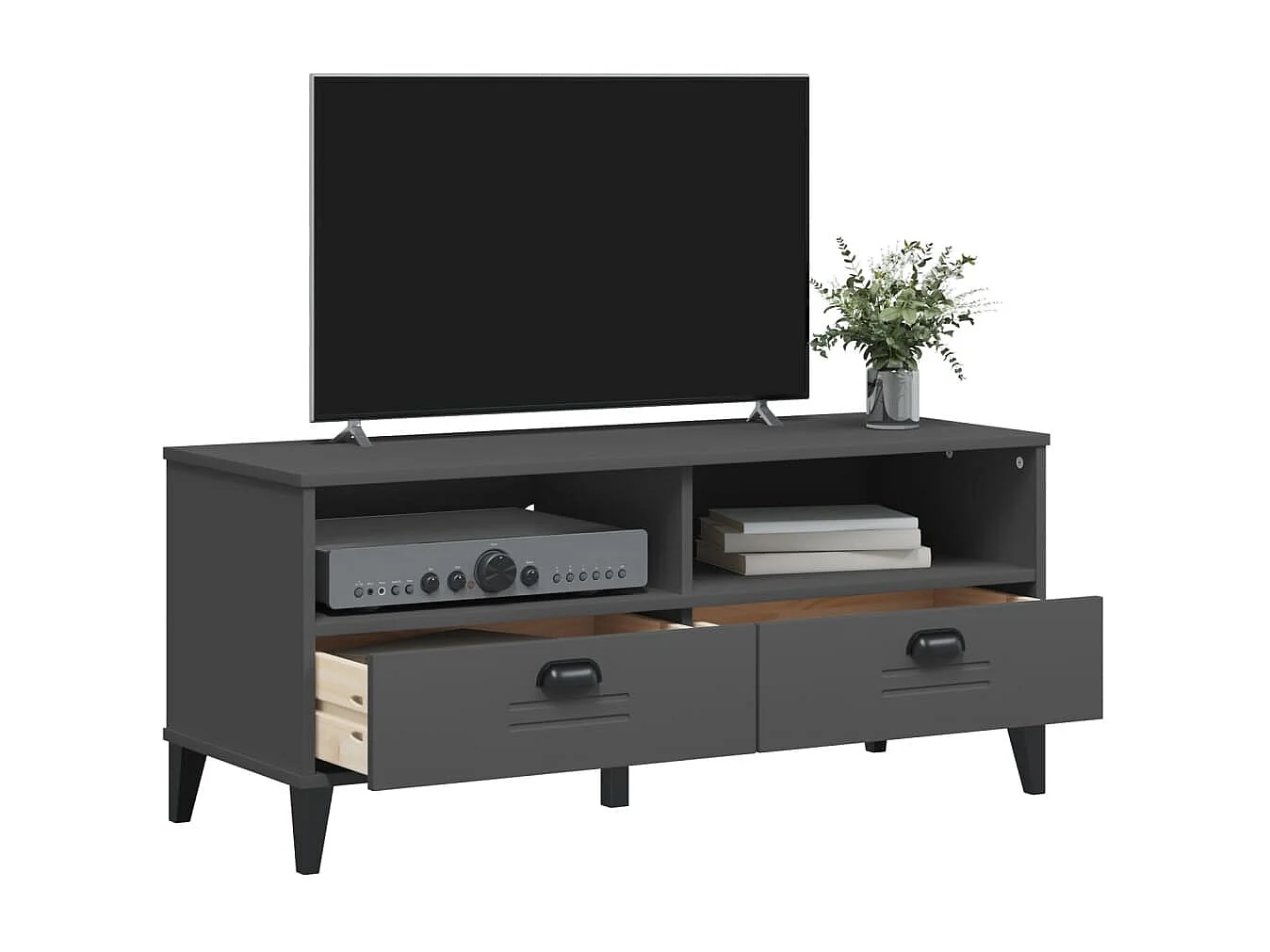 Meuble TV VIKEN gris anthracite bois de pin solide