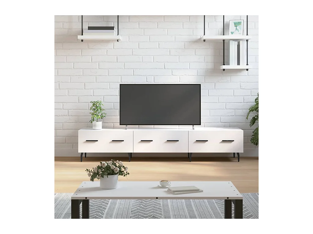 Meuble TV blanc brillant 150x36x30 cm bois d'ingénierie