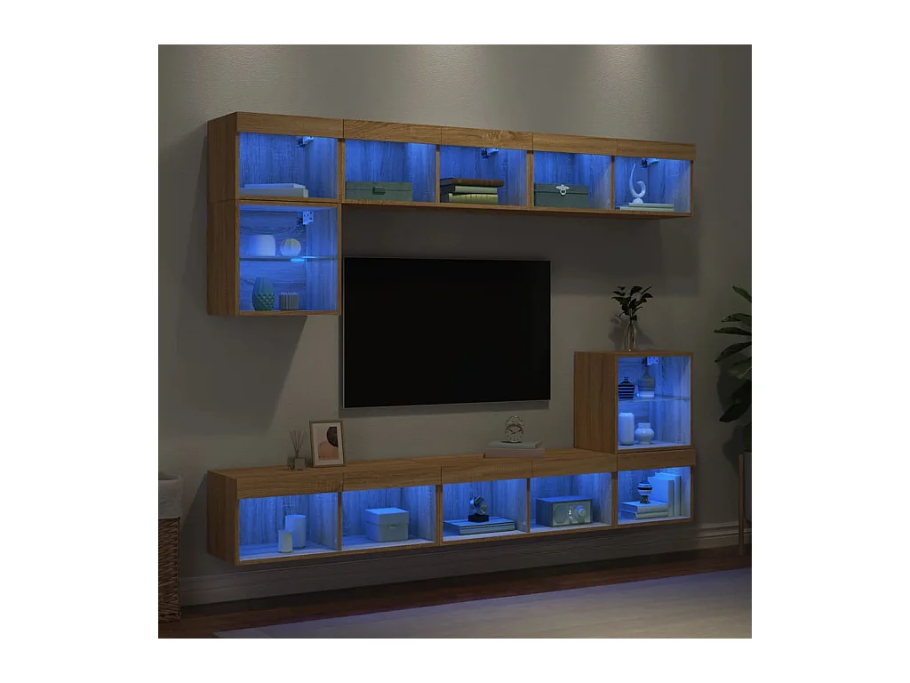 Unités murales TV avec LED 8 pcs chêne sonoma bois d'ingénierie