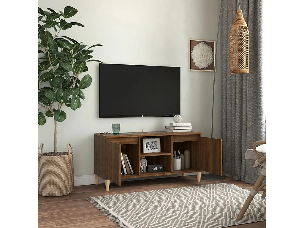 Móvel de TV c/ pernas madeira 103,5x35x50 cm carvalho castanho