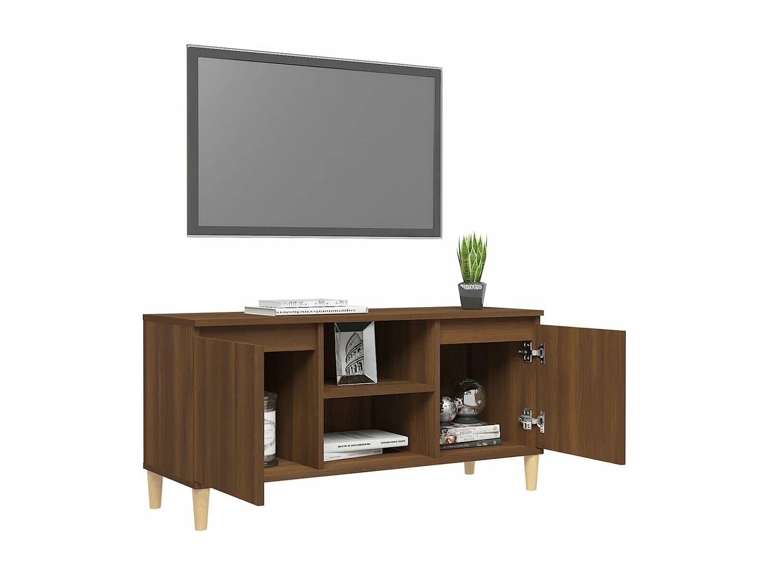 Meuble TV avec pieds en bois massif Chêne marron 103,5x35x50 cm
