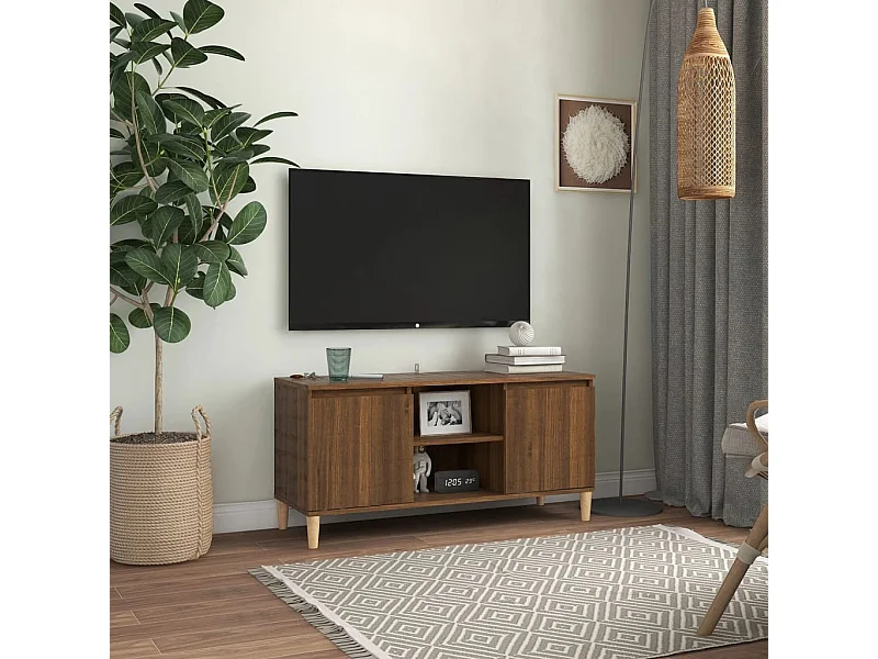 Meuble TV avec pieds en bois massif Chêne marron 103,5x35x50 cm