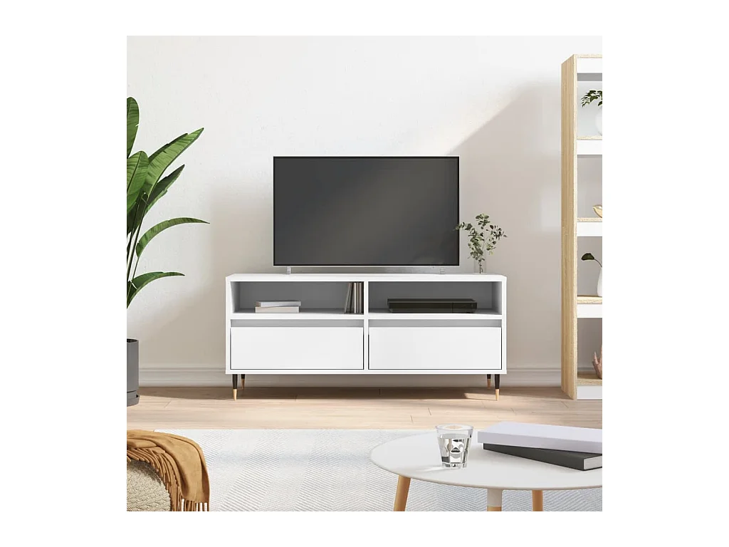 Meuble TV blanc 100x34,5x44,5 cm bois d'ingénierie
