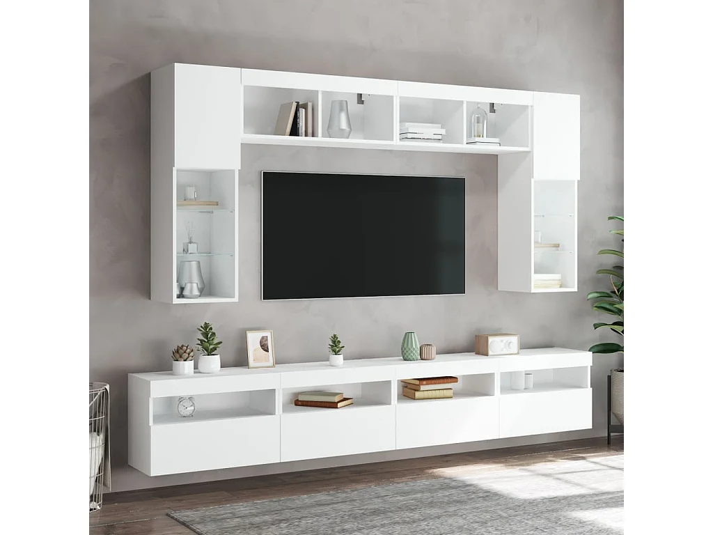 Meubles TV muraux avec lumières LED 2 pcs blanc 60x30x40 cm