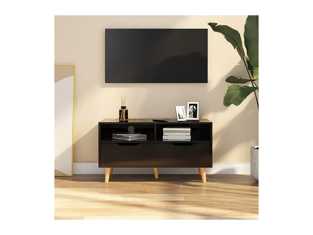 Meuble TV noir brillant 90x40x48,5 cm bois d'ingénierie