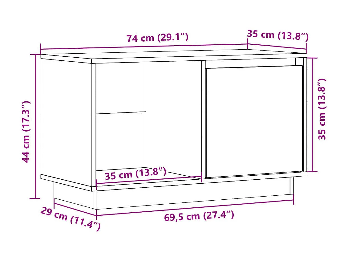 Meuble TV 74x35x44 cm Bois de pin massif