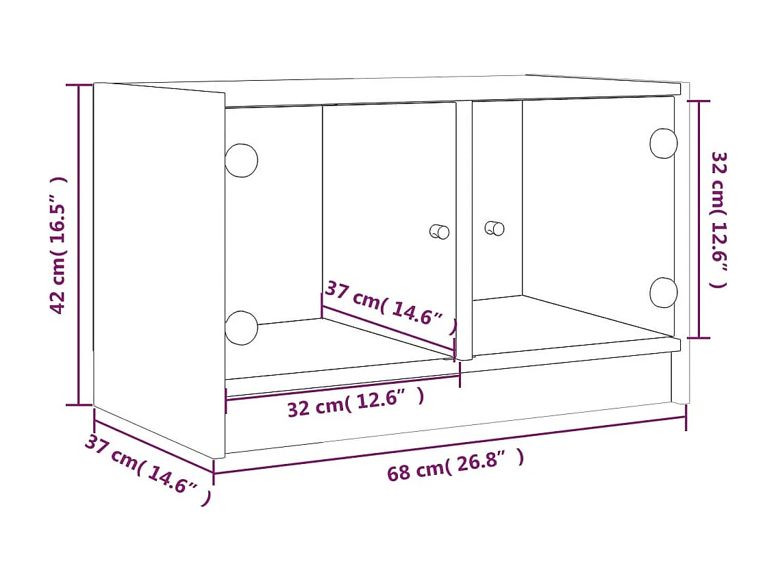 Meuble TV avec portes en verre noir 68x37x42 cm