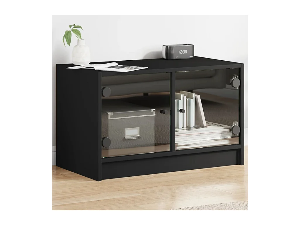 Meuble TV avec portes en verre noir 68x37x42 cm
