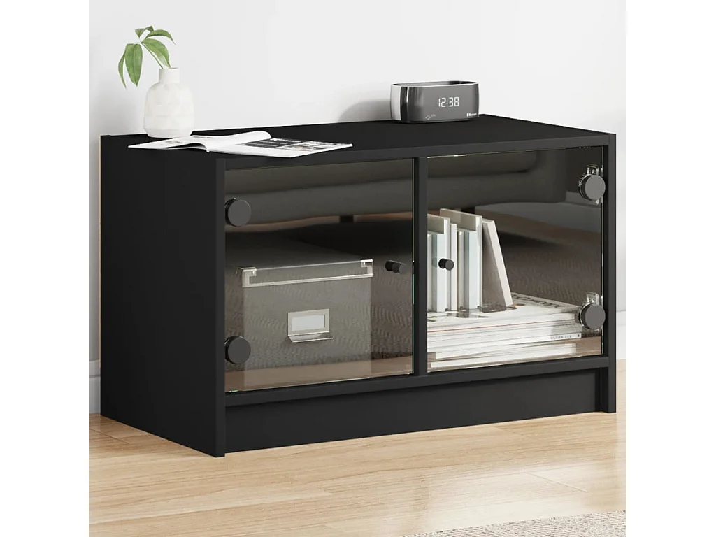 Tv-meubel met glazen deuren 68x37x42 cm zwart