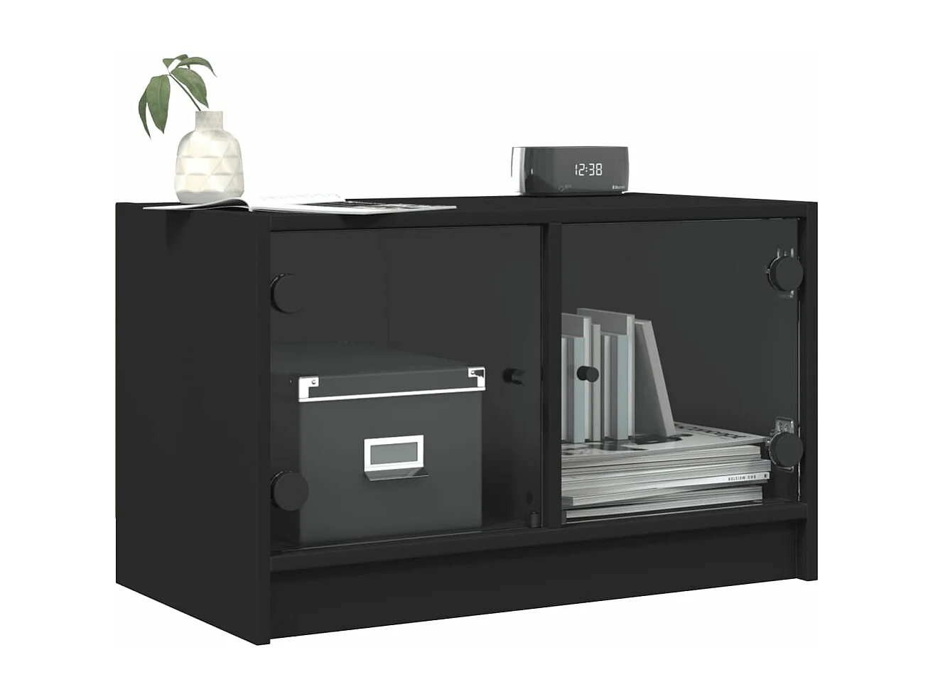 Tv-meubel met glazen deuren 68x37x42 cm zwart